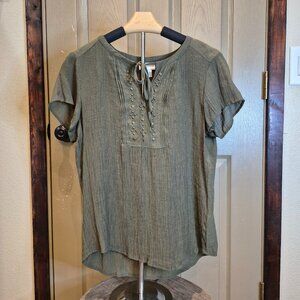 Liz Claiborne Olive Green Blouse with Lace-Up Detail